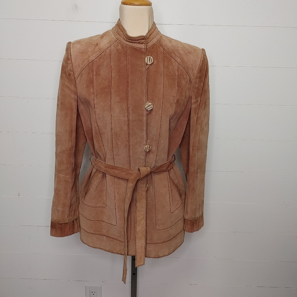 Vintage Lanvin suede leather belted jacket size M - Picture 2 of 16